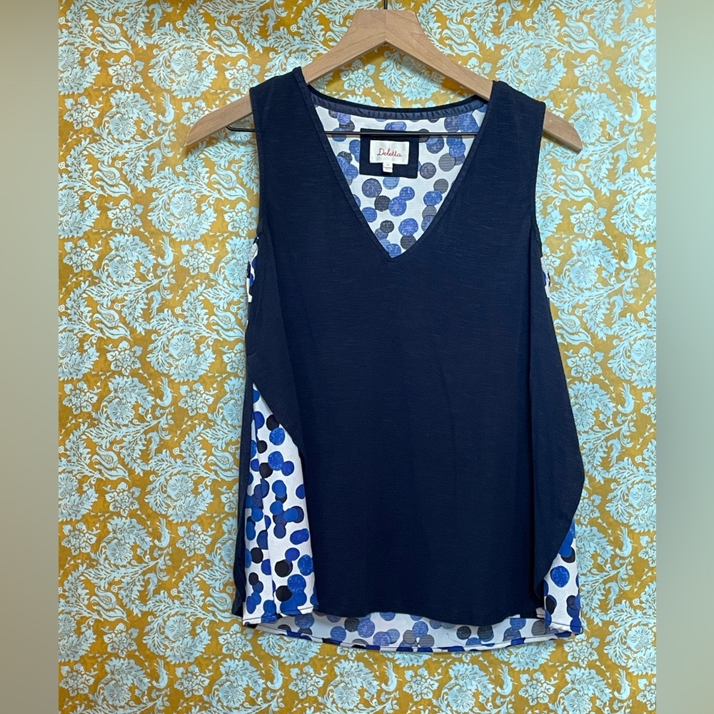Anthropologie Deletta Weekdays Blue Polka Dot Layered Tank Top Blouse